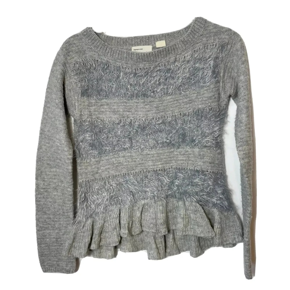 Sleeping On Snow Anthro Nuvola Ruffled Fuzzy Sweater Gray S Pullover Knit Wool